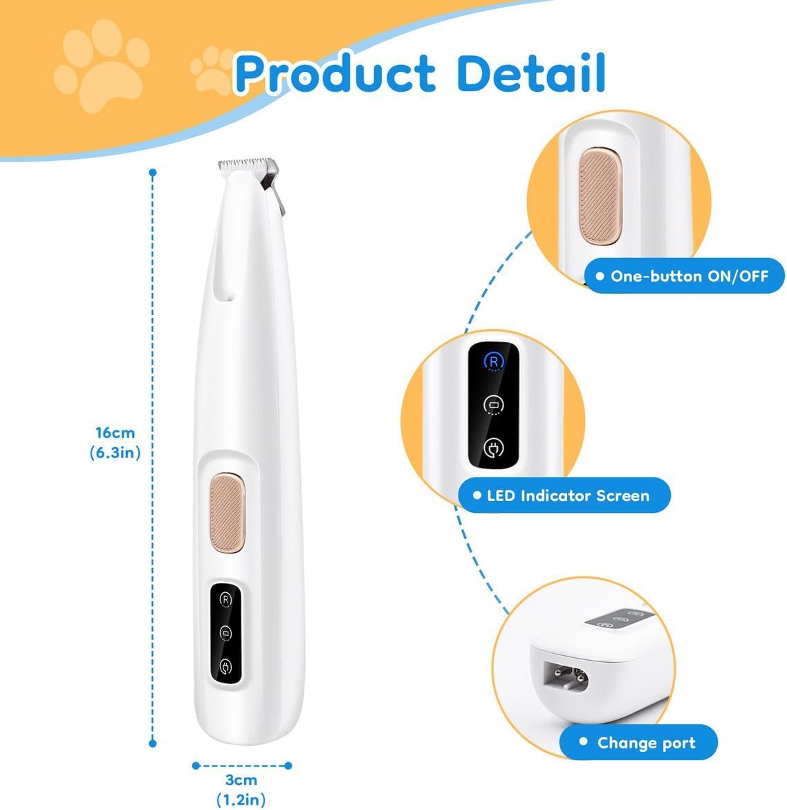 Belvedere Cat Trimmer, Belvedere Cat Grooming Trimmer, Rechargeable Quiet Pet Shaver for Paws, Ears, Eyes, Face and Buttocks (F2 White) - TrendyLookz