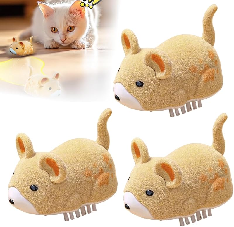 Katzenspielzeug Maus Elektrisch, 2025 Neu Interactive Electric Hamster Cat Toy, Selbst bewegen Hindernisse vermeiden Interaktives Katzenspielzeug Selbstbeschäftigung (Gelb + Kaki + Grau)