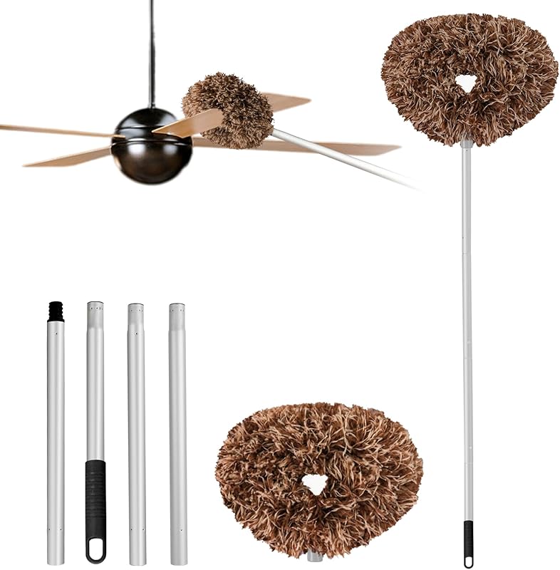 Ceiling Fan Cleaner Duster Reusable Microfiber Ceiling Fan Blade Cleaner Removable Duster with Extension Pole Adjusts 13 to 49.7 Inch for Cleaning Walls Bookshelves Furniture Door Window Top (Blue)