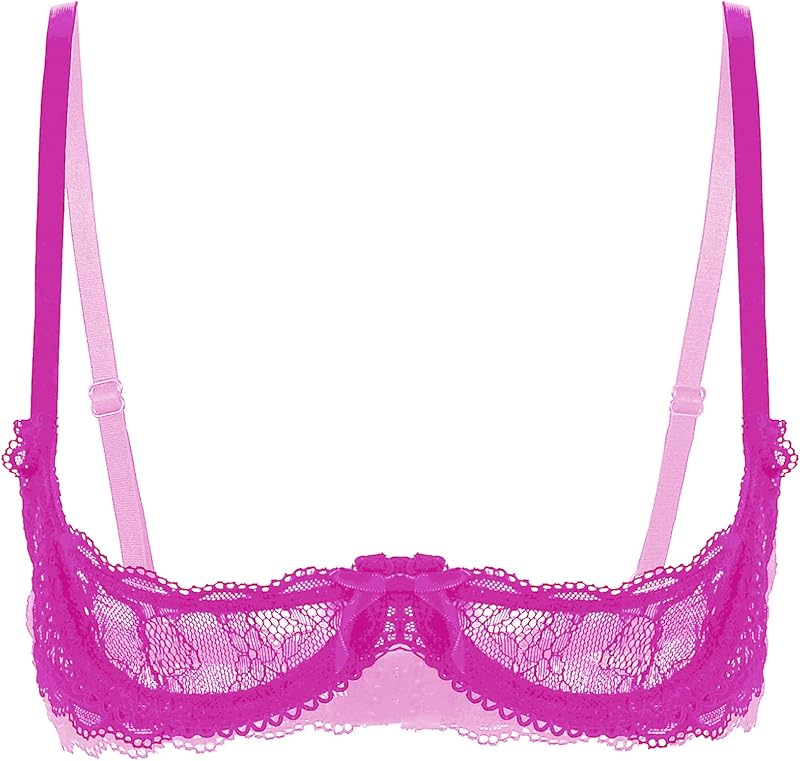 Freebily Womens Sheer Lace Exposed Nipples Support Shelf Bra Wire-Free Unlined Bralette