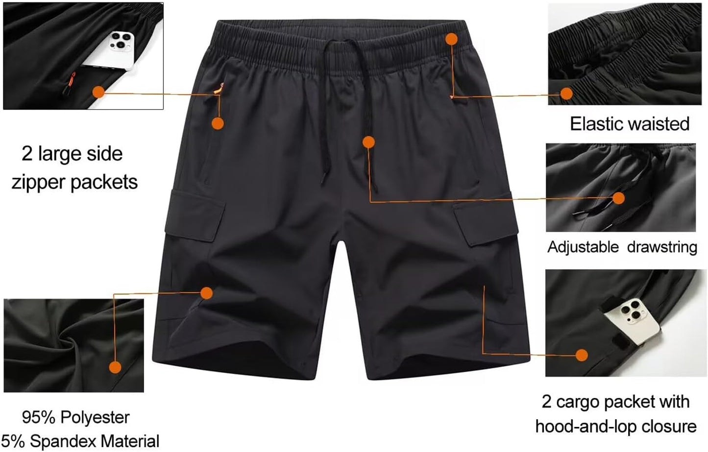Boys Cargo Shorts, Outdoor Quick Dry Hiking Shorts, Lightweight Athletic Short with Zipper Pockets - TrendyLookz