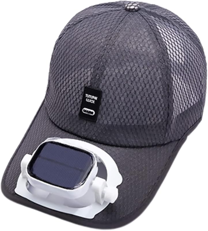 Mens Baseball Cap with Solar Fan, Summer UV Protection Wide Brim Sun Hat Mesh Beach Hats, Solar Powered/USB Charging
