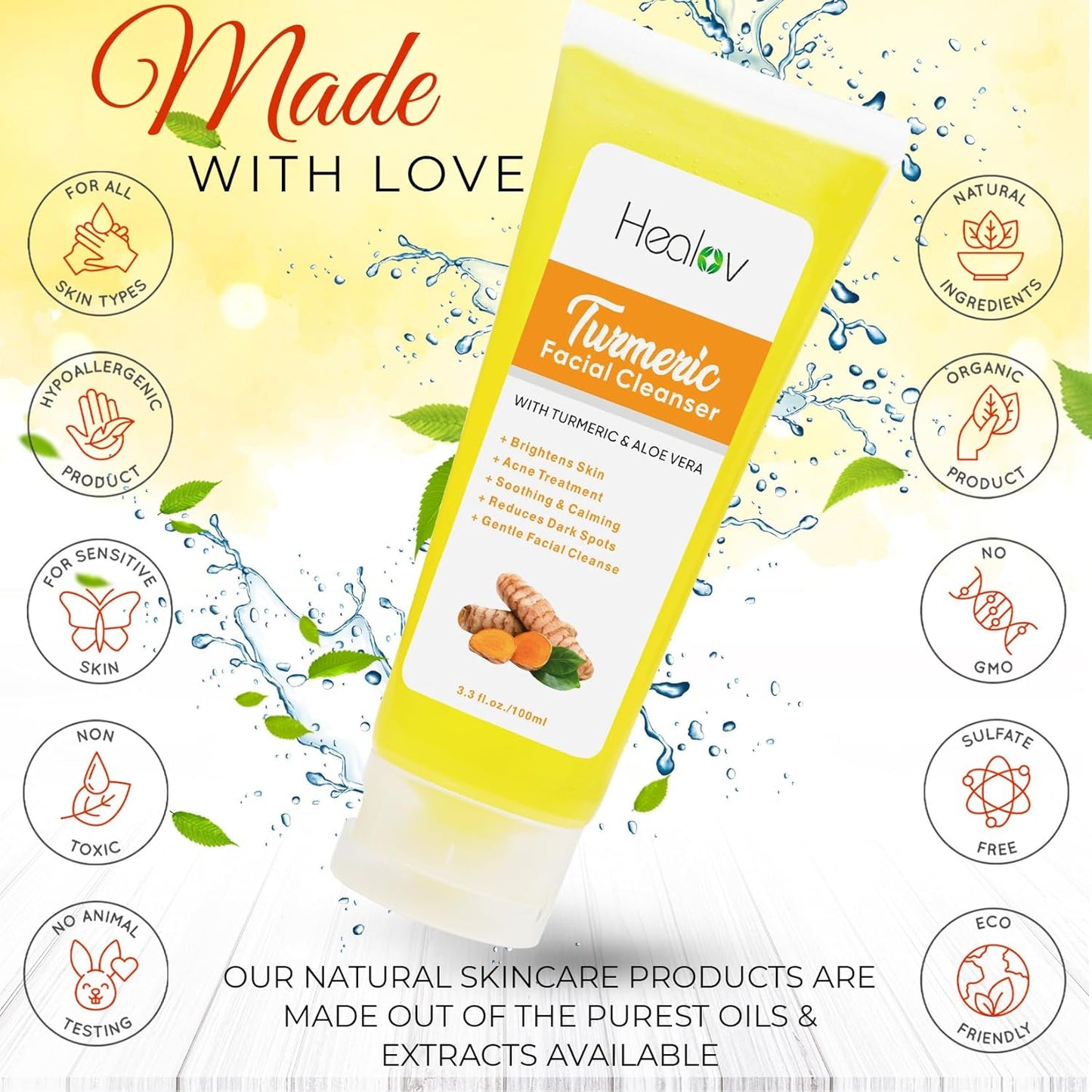 Turmeric Face Wash, Turmeric Clear Skin Liquid Soap – 100% Natural Anti Aging Exfoliating Facial Cleanser for Spots, Age Spots, Sun Damage, Discoloration – Cleansing Soap Skin Detox Treatment