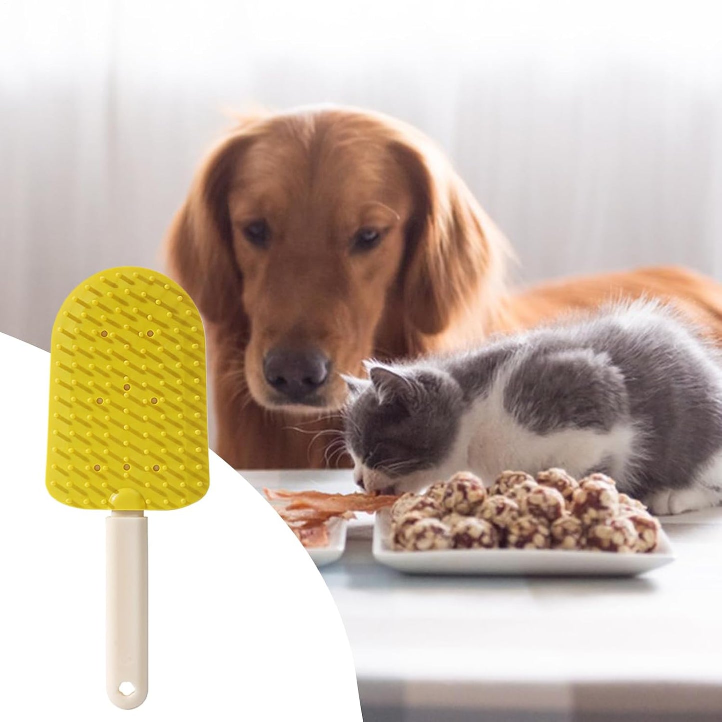 Pet Grooming Comb, Cats Deshedding Brush, 22x9.5x5cm, Ergonomic Non-Slip Handle, Ice Cream Shape Detanglers, Soft Bristles Design for Home Salon Use Puppies and Small Breeds