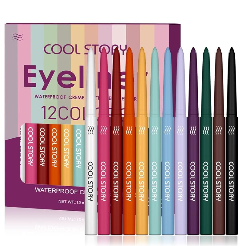 COOL STORY 12 Color Glossy Eyeliner Gel Pencil Eyebrow Pen Eye Makeup Waterproof Smudge Proof Long Lasting