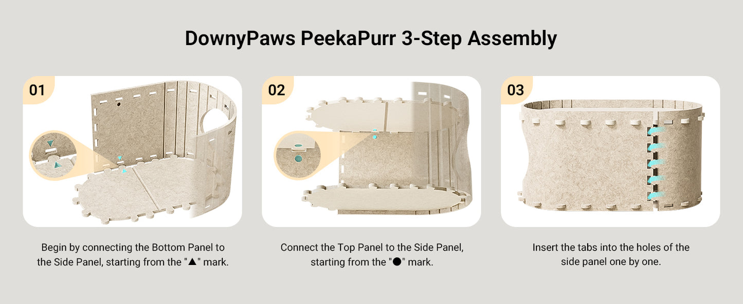 DownyPaws Cat House for Indoor Cats, Cat Bed Cave for Multiple & Large Cats Up to 22 Lbs, Scratch Resistant Peekaboo Cat Caves, Foldable Cat Tunnel Enclosed Bed, PeekaPurr, Cream