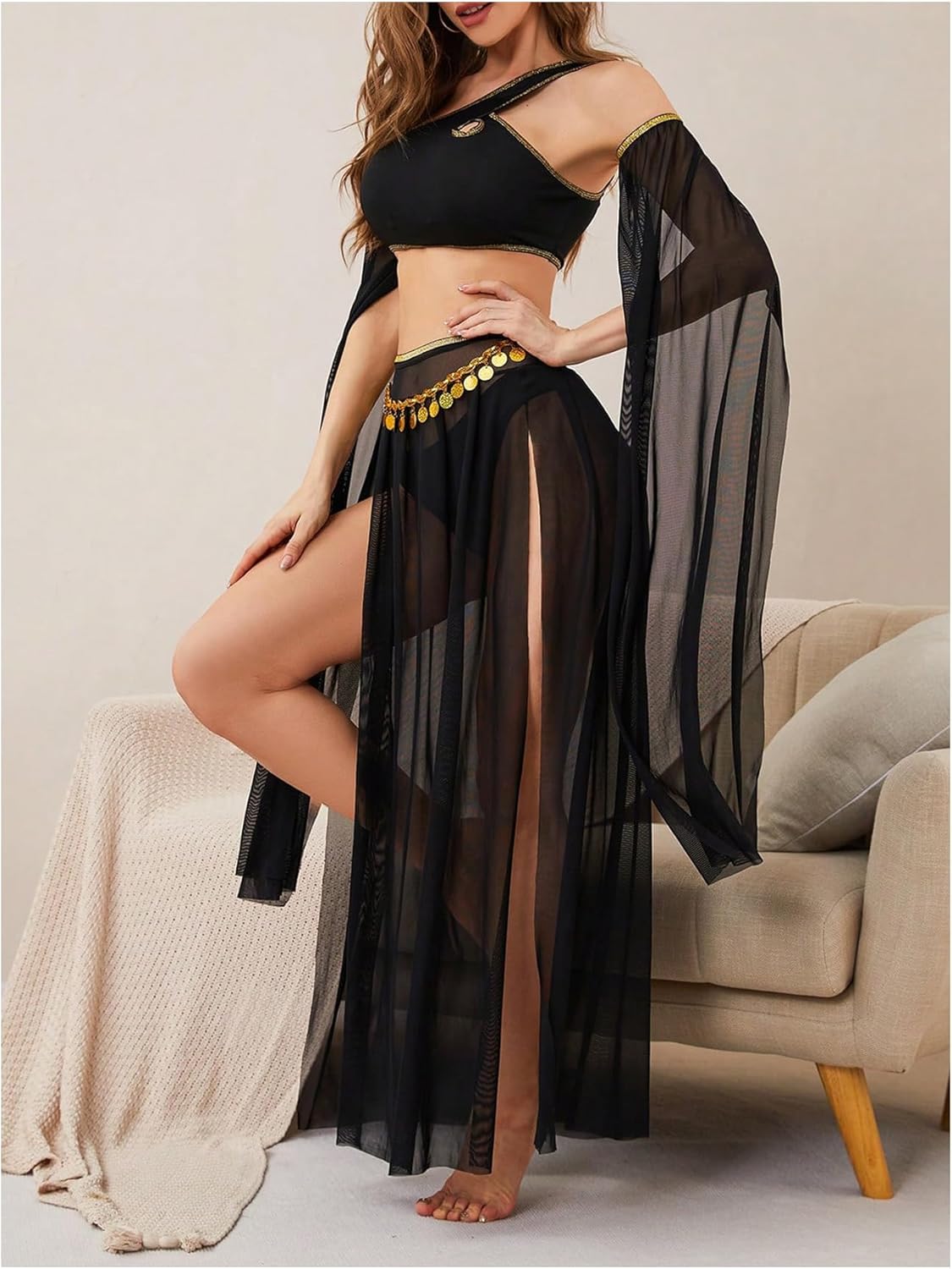 SHENHE Women's Belly Dancer Costumes Crop Top and Mesh Maxi Slit Skirt Roleplay Lingerie Outfits