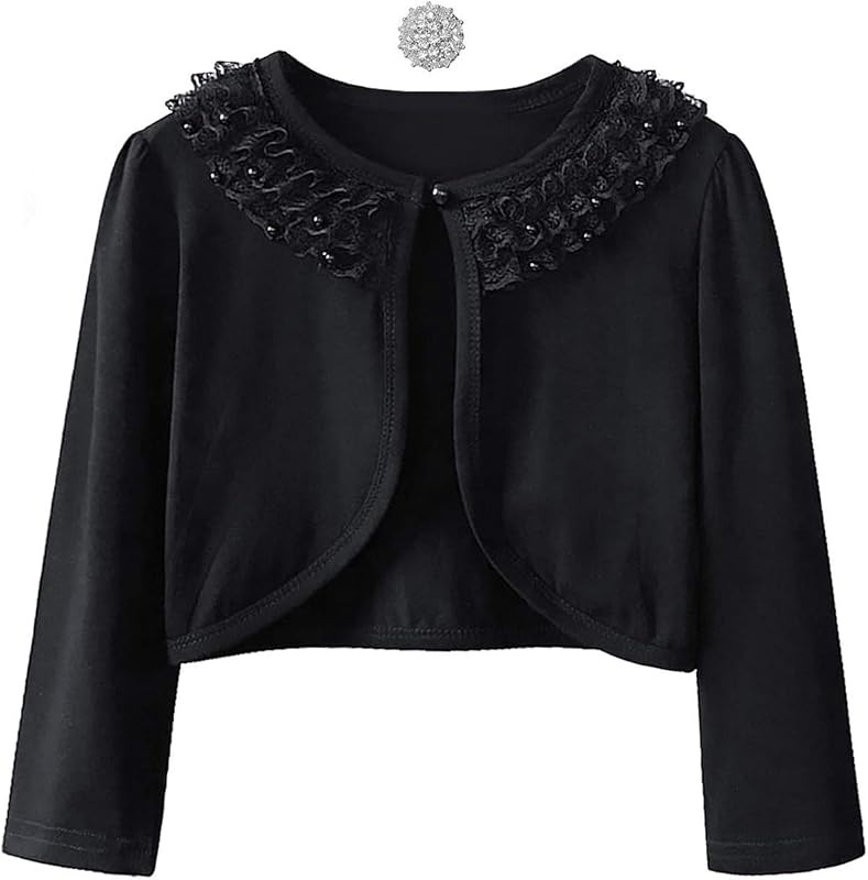 Girls Shrugs Lace Bolero Long Sleeve Cardigan Party Church Dress Cover Up