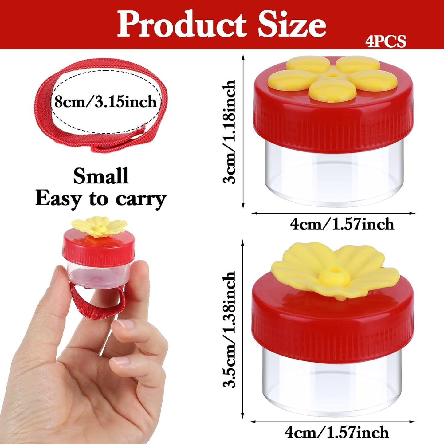 Hummingbird Wrist Feeder, 4 Pieces Handheld Hummingbird Feeders with Adjustable Strap and Flower Design, Mini Hand Feeding Tools for Outdoor Bird Watching and Nature Interaction