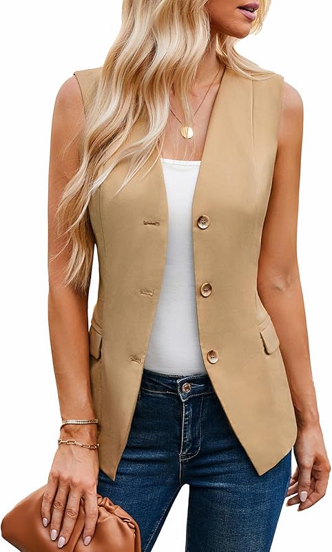 GRACE KARIN Women 2025 Button Down Sleeveless Vest Blazers Fully Lined Open Front Work Vest Tops Outwear Pocket