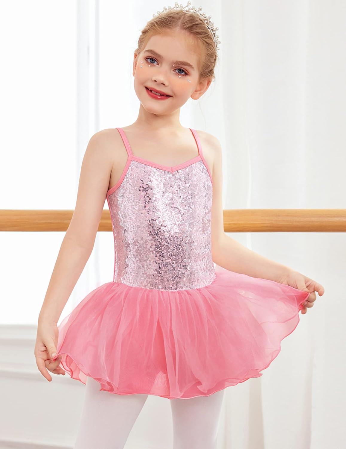 Zaclotre Little Girls Sequin Leotard Sparkly Strap Ballet Leotards Tutu Dress Ballerina Outfit Dance Costume for Kids