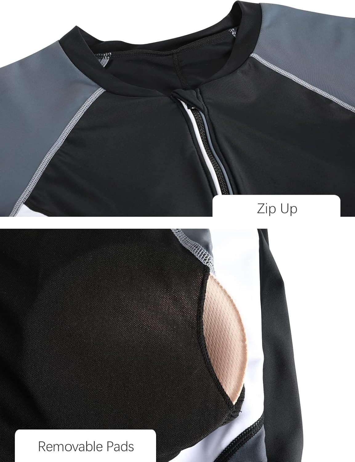 ECUPPER Women Long Sleeve One Piece Swimsuit Boyleg Zipper Rash Guard Bathing Suit Coverage Surfing Swimwear Built in Bra