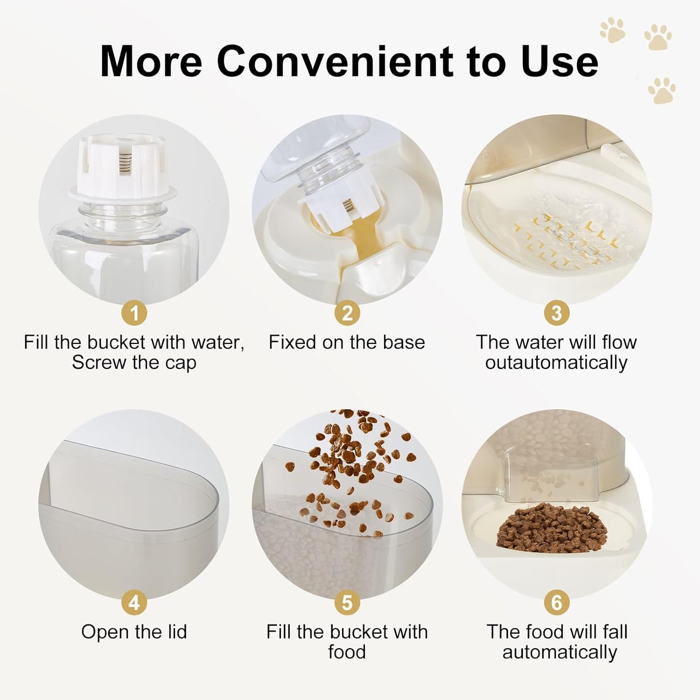 Gravity Pet Feeder and Water Dispenser Set, Automatic Dog Feeder and Dog Water Dispenser for Dogs Cats Pets Animals Large Capacity (White)