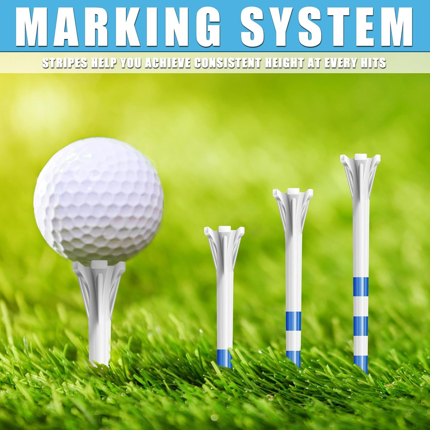 CHAMPKEY Advanced 5-Prong Plastic Golf Tees 100 Pack - 50% Ball Contact Surface Optimization with Longer Distance Performance Golf Tees Plastic