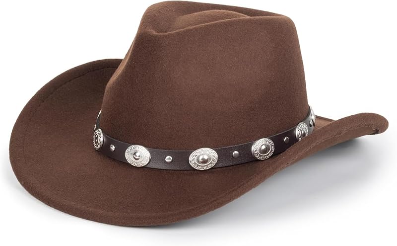 Western Cowboy Hat for Men Women Classic Fedora Hat with Buckle Belt (Size:M-L)