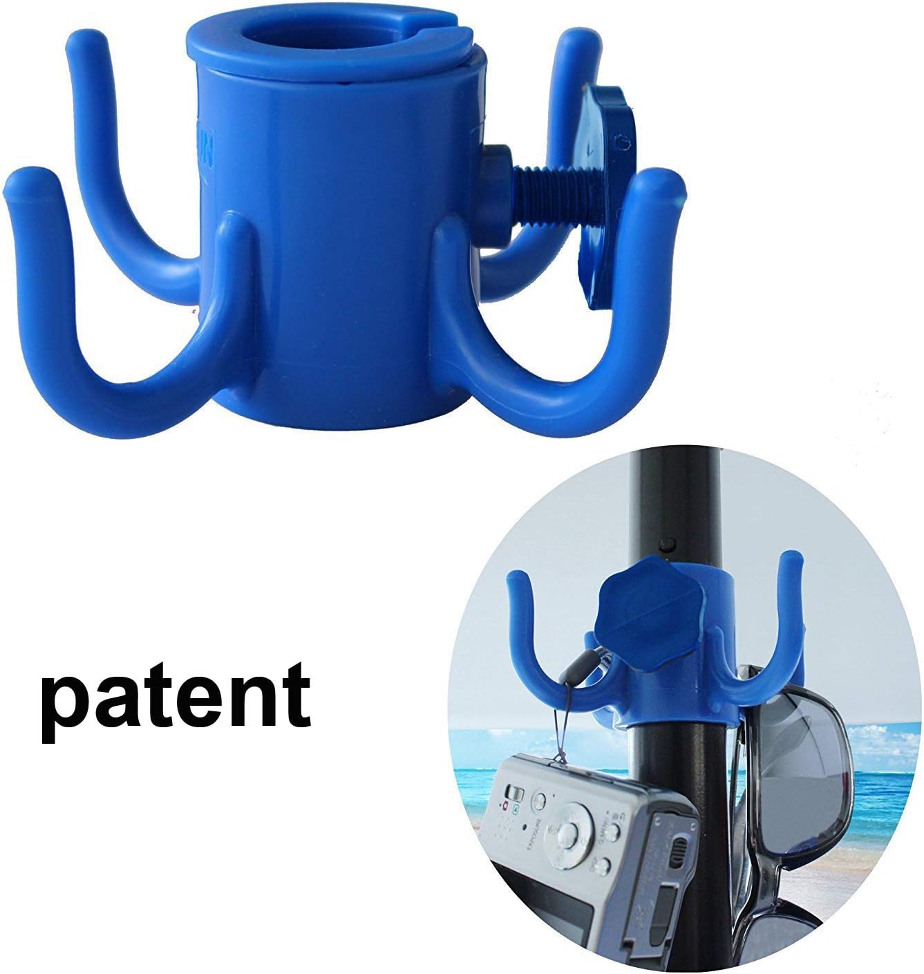 AMMSUN Beach Umbrella Hanging Hook,4-prongs Plastic Umbrella Hook Hanging for Towels /Hats/Clothes/Camera/Sunglasses/ Bags,Fit for Beach,Camping Trips Blue