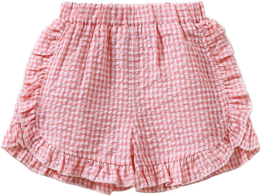 Toddler Baby Girl Ruffle Shorts Gingham Plaid/Solid Elastic Waist Shorts Pants Bottoms Casual Summer Outfit
