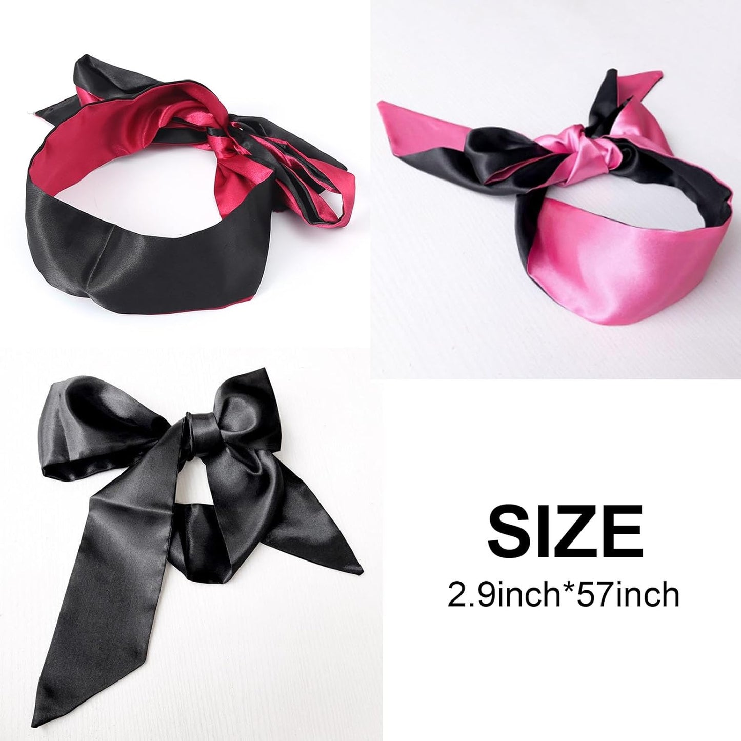 AWAVM Blindfold,3 Pcs Silk Satin Blindfold,Eye mask for Sleeping Games Satin Silk Eye Covers Satin Sleep Mask Valentine Gift 145cm(Black Red Rose Red)