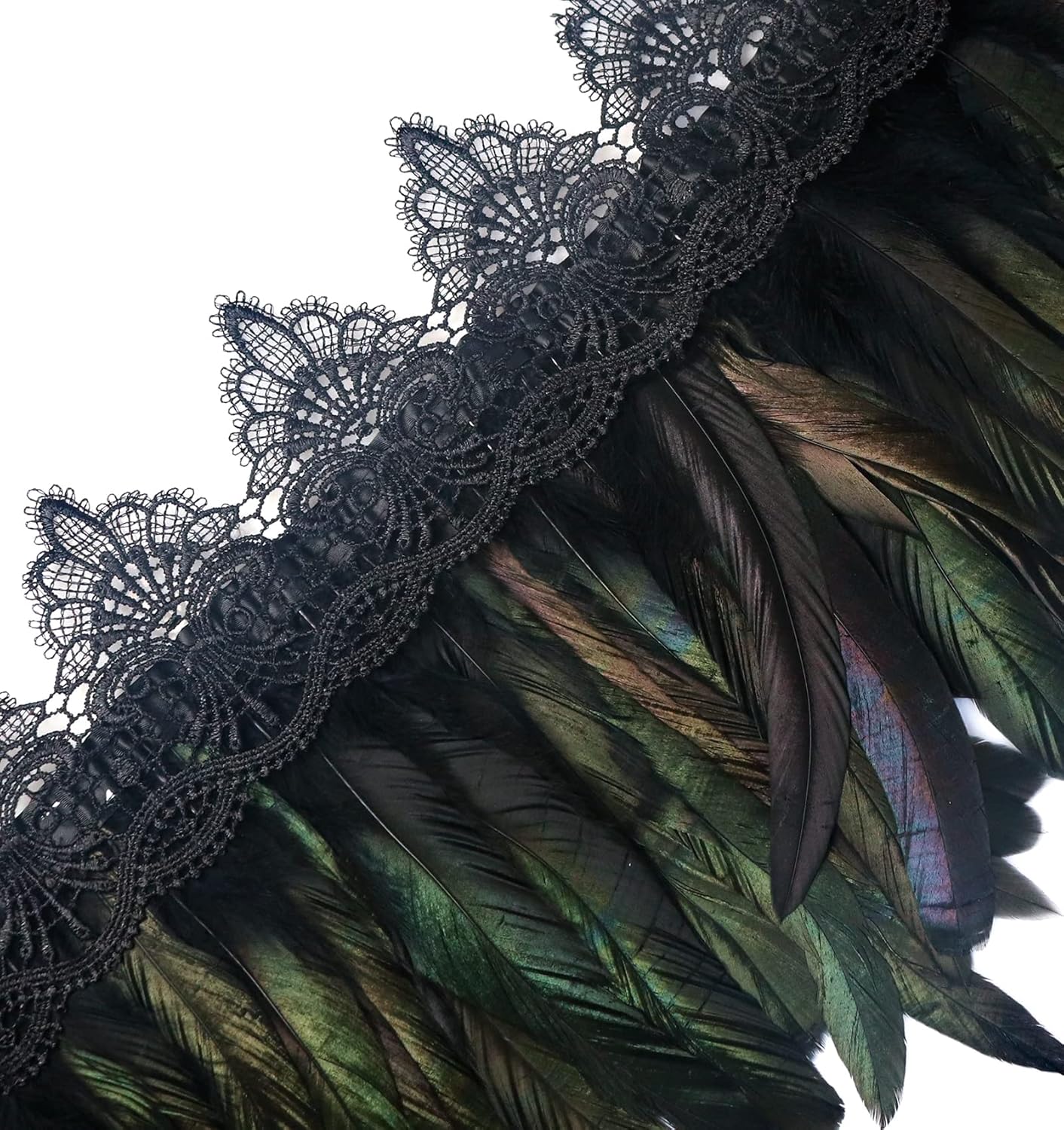 L'VOW Black Feather Shrug Cape Shoulder Wrap Lace Collar Halloween Costumes for Women