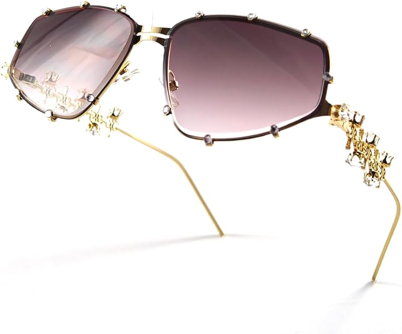 Y2K Futuristic Blue Light glasses for Women, Retro 90s Narrow Rectangle Eyewear with Diamond LA047