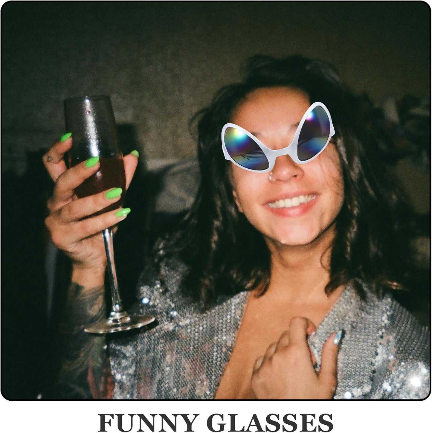 NUOBESTY 2Pcs Alien Glasses Sliver Plastic Alien Sunglasses Alien Eyeglasses Alien Costume Accessories for Halloween Party Favors Green Glasses