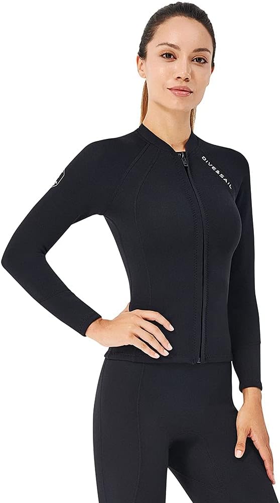 Wetsuit Top Women Men 2MM Neoprene Wetsuit Jacket Long Sleeve Diving Surfing Top, 3MM 1.5MM Wetsuits Shirt Vest Scuba Swimming Snorkeling Suit Swimsuit Warm Front Zip for Water Sports