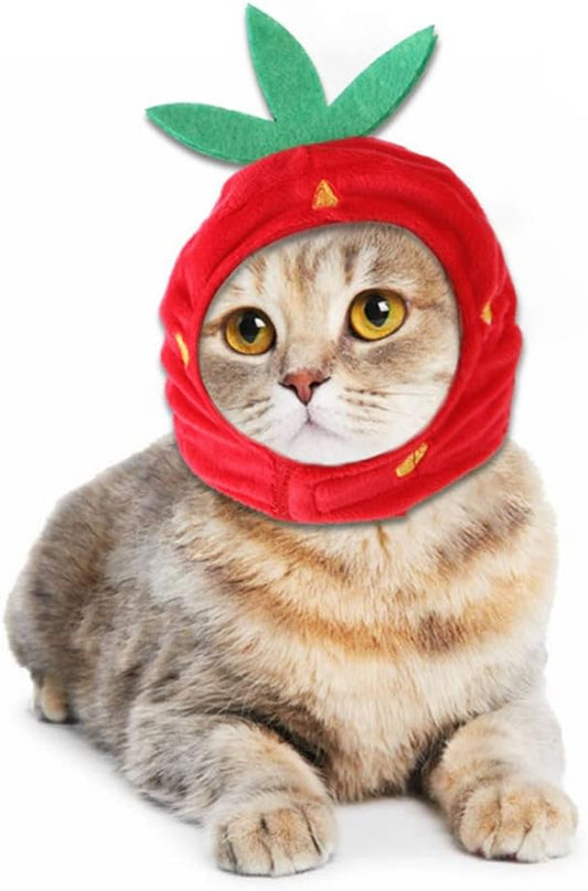 XS Dog Halloween Costume Adjustable Cat Strawberry Hat Cute Pet Headgear Puppy Warm Cap Head Accessories for Small Dogs Kitten Rabbit (Strawberry)