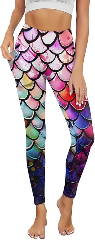 Poceacles Yoga Pants for Women with Pockets Full Length Workout Leggings High Waist Tummy Control Lounge Pants Activewear