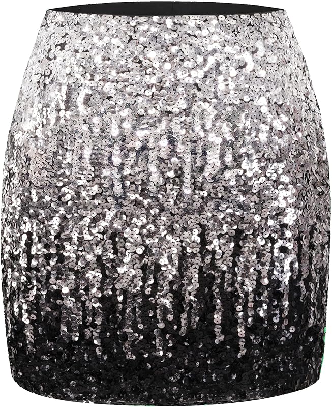 Maner Women's Sequin Skirt Sparkle Stretchy Bodycon Mini Skirts Night Out Party