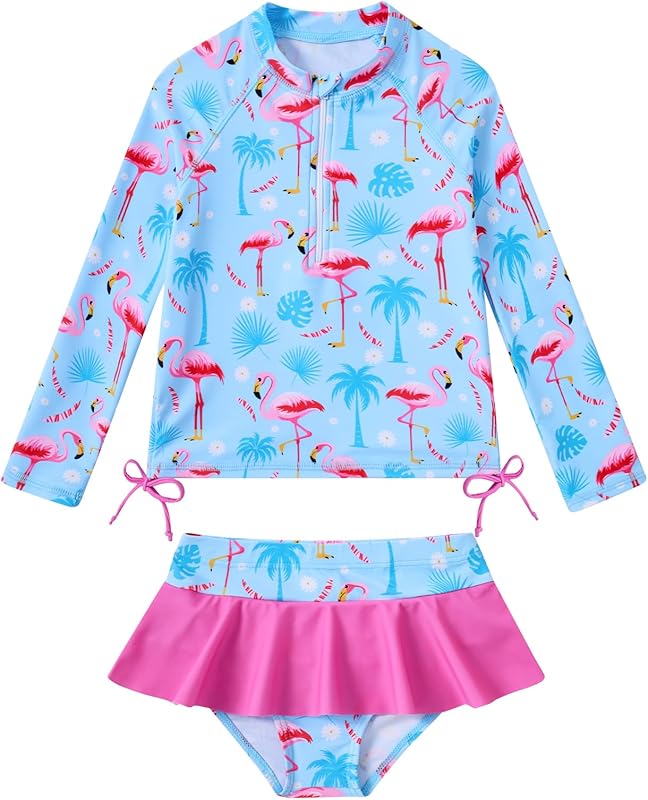Vieille Toddler Girls Swimsuit 2 Piece Rash Guard Sets Long Sleeve Bathing Suit with UPF 50+ Sun Protection 2-6 Years