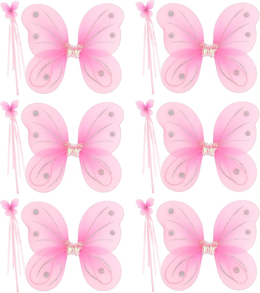 kilofly 6 Sets Angel Butterfly Wings Fairy Wands Princess Dress Up Costume