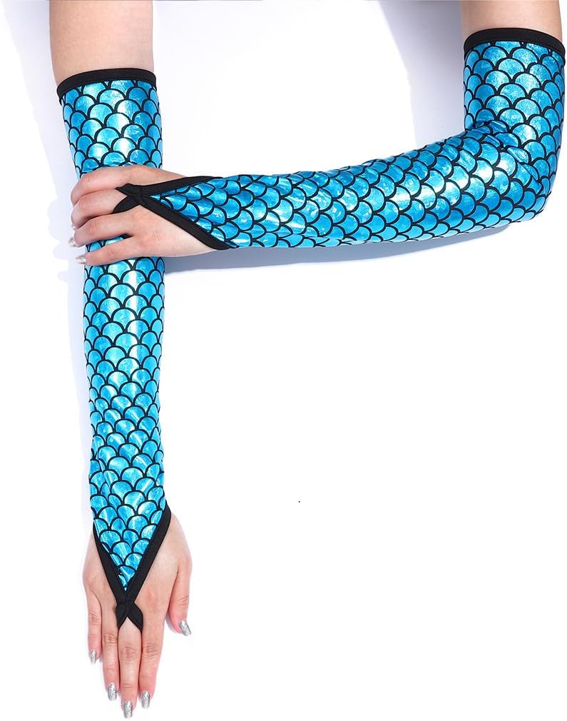 Fashion Gloves Sparkle Fingerless Long Glove Fish Scale Arm Sleeves Rave Party Costume for Women and Girls