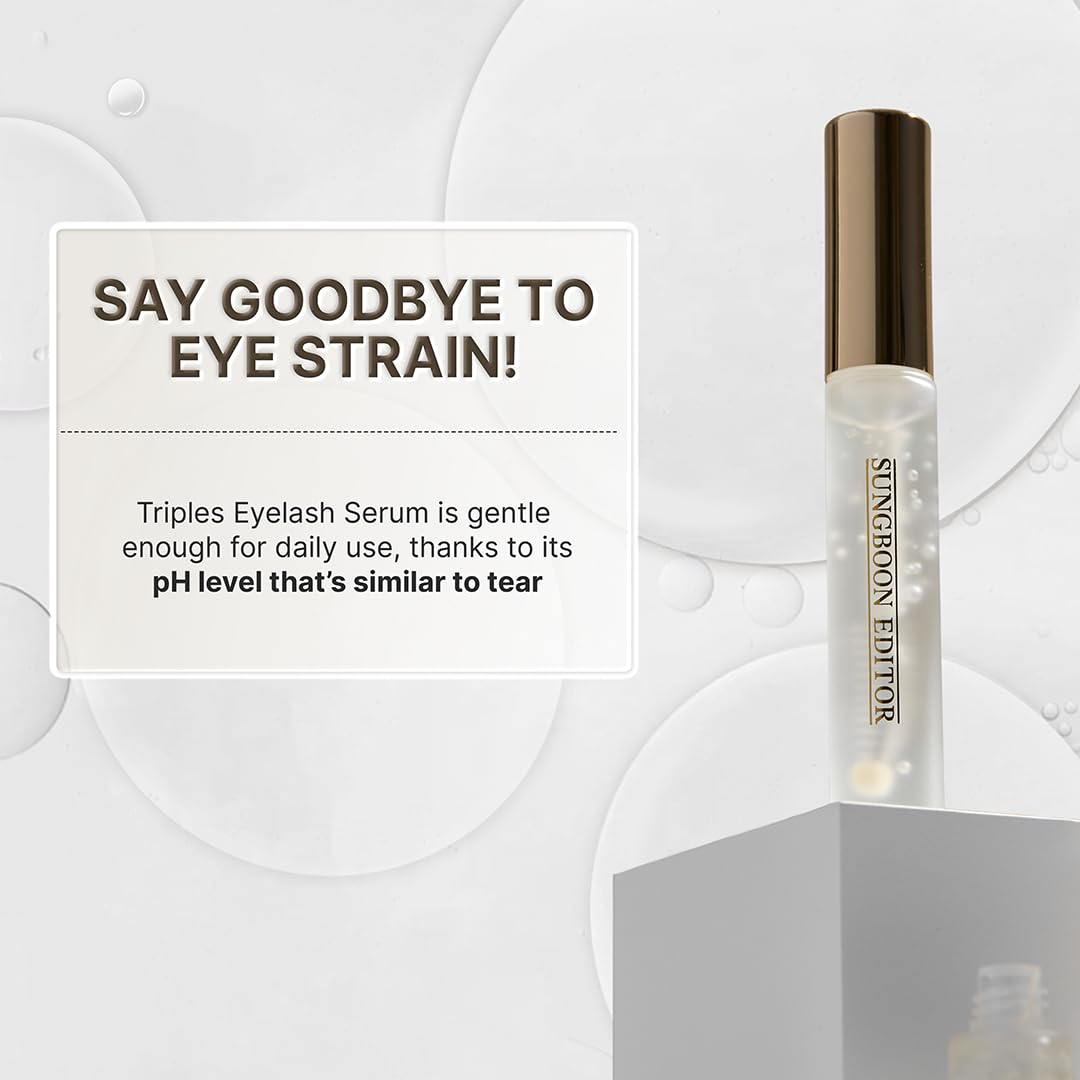 SUNGBOON EDITOR Triple Active Eyelash Serum | Strengthens and Nourishes Weak,Damaged Lashes | C-Curl Brush and Ball Tip Design | Gentle, Tear-Like pH for Daily Use | Korean Eyelash Care Serum