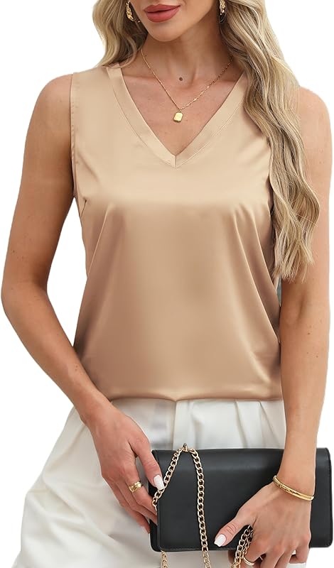 Mawor Satin Tank Tops for Women Casual V Neck Silk Basic Cami Camisoles