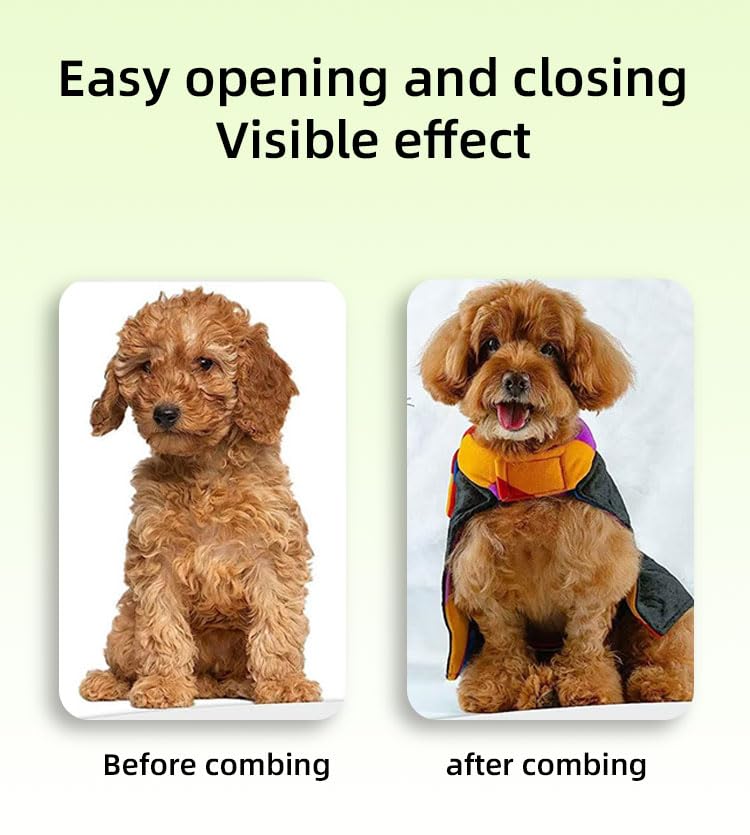 Cat Shedding Comb for Long Haired Cats, Dog Combs for Grooming Matting, Metal Pet Comb for Indoor Cat or Small Dogs, Release Button Self-Cleaning, Long & Short Stainless Steel Metal Teeth, White