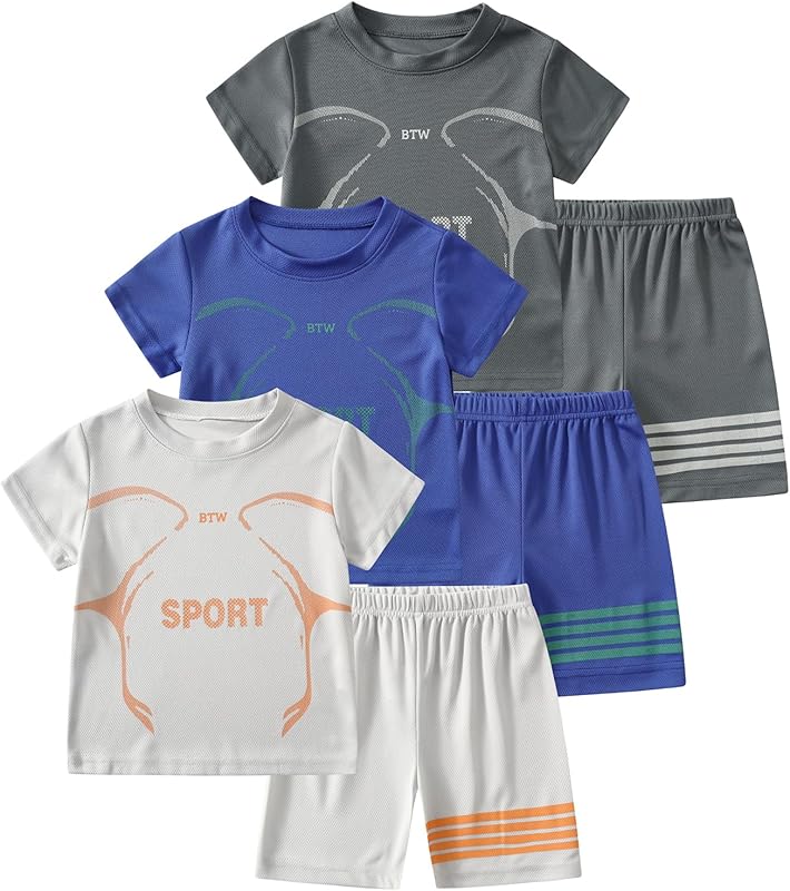 Boys' Active Shorts Set 6 Pieces T-Shirt and Quick Drying Shorts Summer Activewear Sets 4-12Y