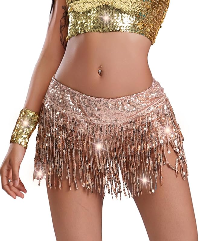 Yollmart Women's Sequins Tassel Skirts Shorts Booty Dance Festival Bottoms