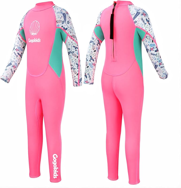 Gogokids Kids Wetsuit, Youth 2.5mm Neoprene Thermal Full Wet Suits, Girls Long Sleeve Back Zip Sun Protection Swimsuits for Water Sports, Diving, Swimming, Surfing Lessons, Keep Warm