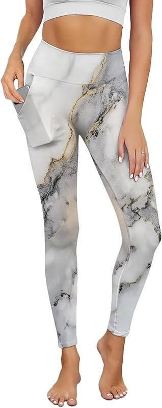 Poceacles Yoga Pants for Women with Pockets Full Length Workout Leggings High Waist Tummy Control Lounge Pants Activewear