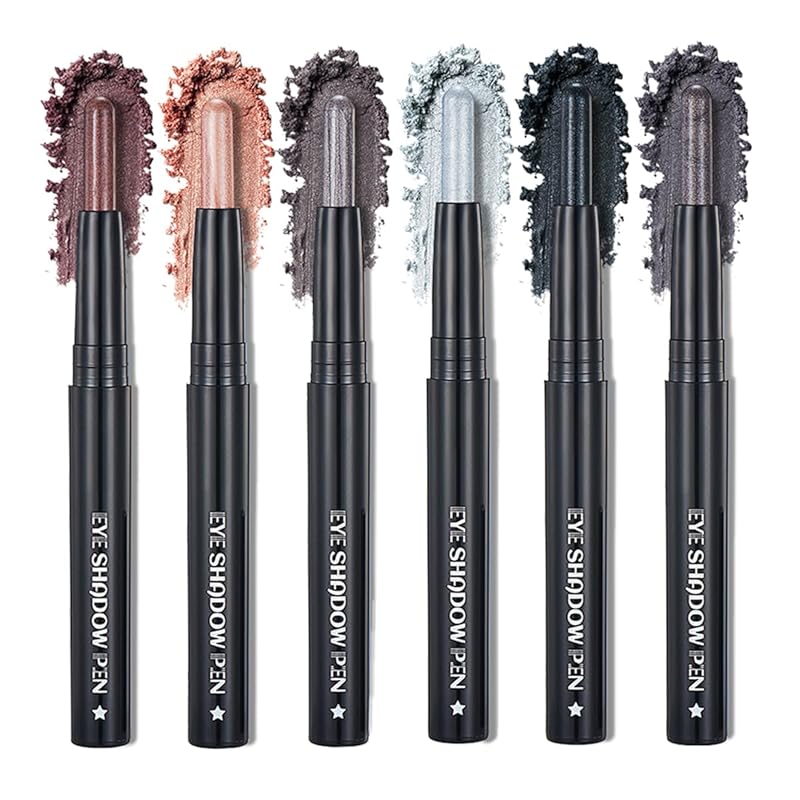 6Pcs Cream Eyeshadow Sticks Set, Champagne Pearl Brown Cocoa Stone Green Sliver Shimmer Matte Waterproof Eye Brightener Stick Palette for Eye Makeup (6Pcs-01)