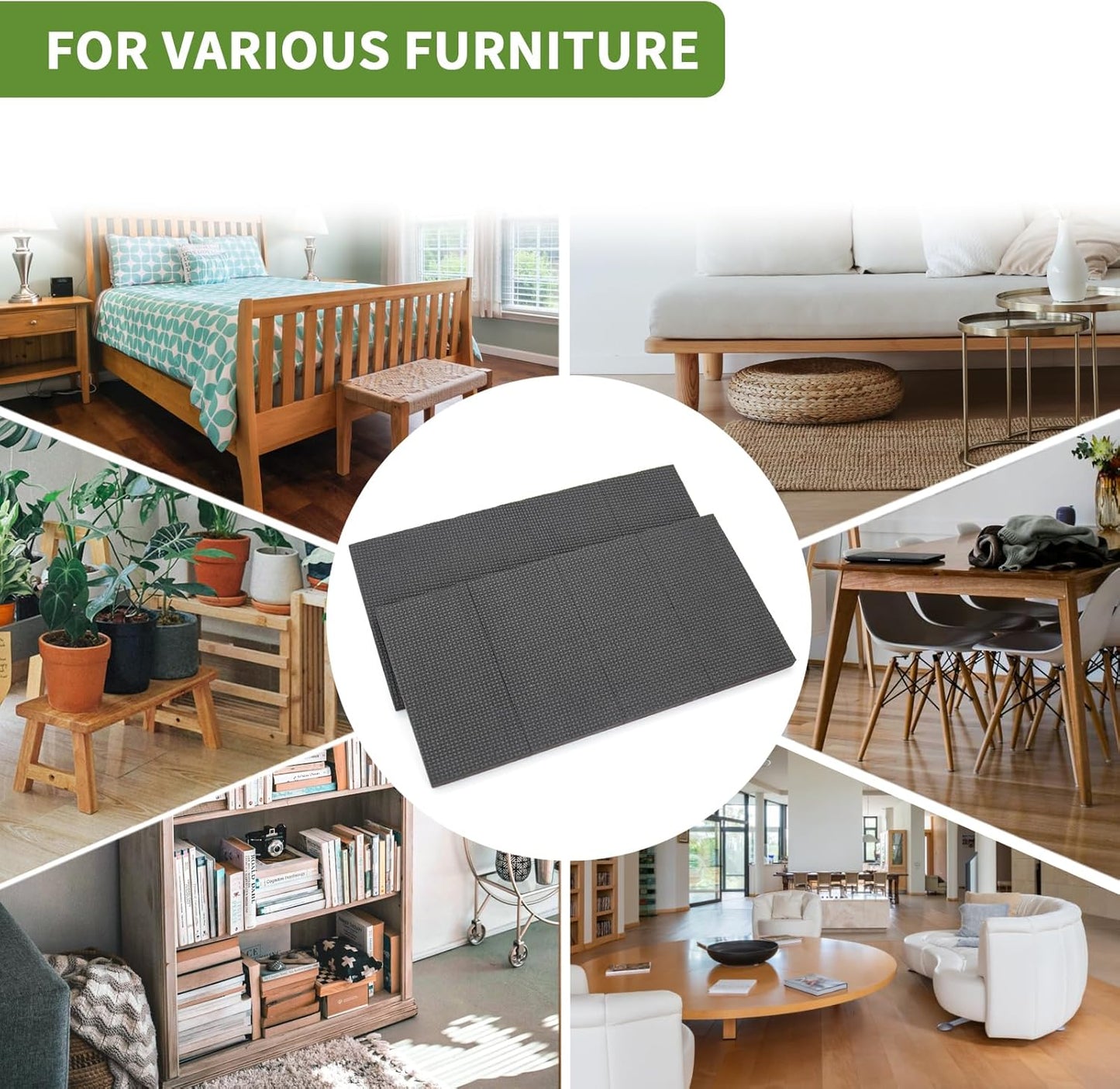 Non Slip Furniture Pads 16 PCS 2'' Square - Anti Slip Furniture Pads - Self Adhesive Rubber Feet Furniture Feet - Chair Leg Floor Protectors - Keep Furniture in Place