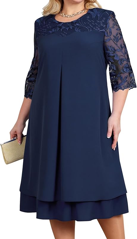shownicer Femmes Robe Manches 3/4 Grande Taille Robes Elégante Robe De Soiree Fête Dentelle Robe de Soirée Cérémonie Cocktail Mariage