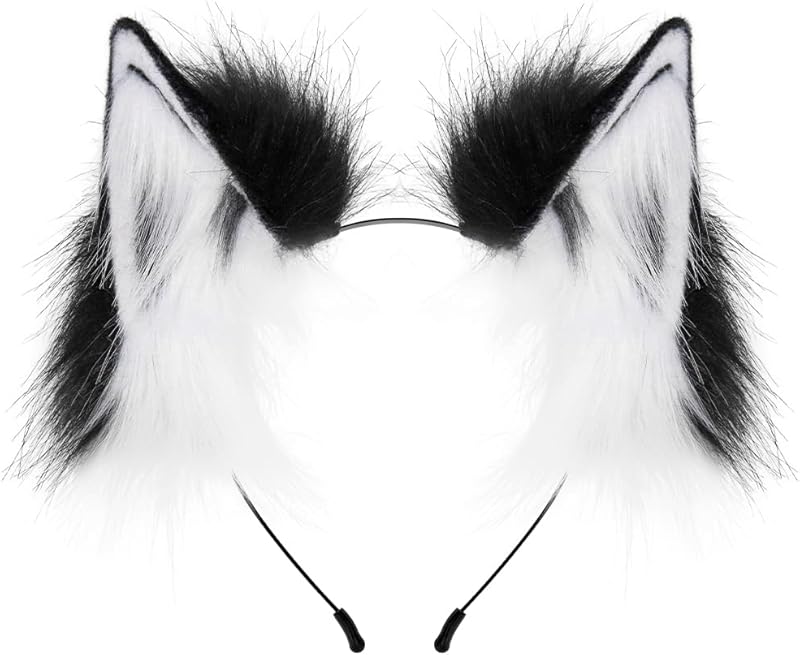 QinRuan Fox Cat Long Fur Ears Hair Headwear Wolf Animal Anime Halloween Cosplay Costume