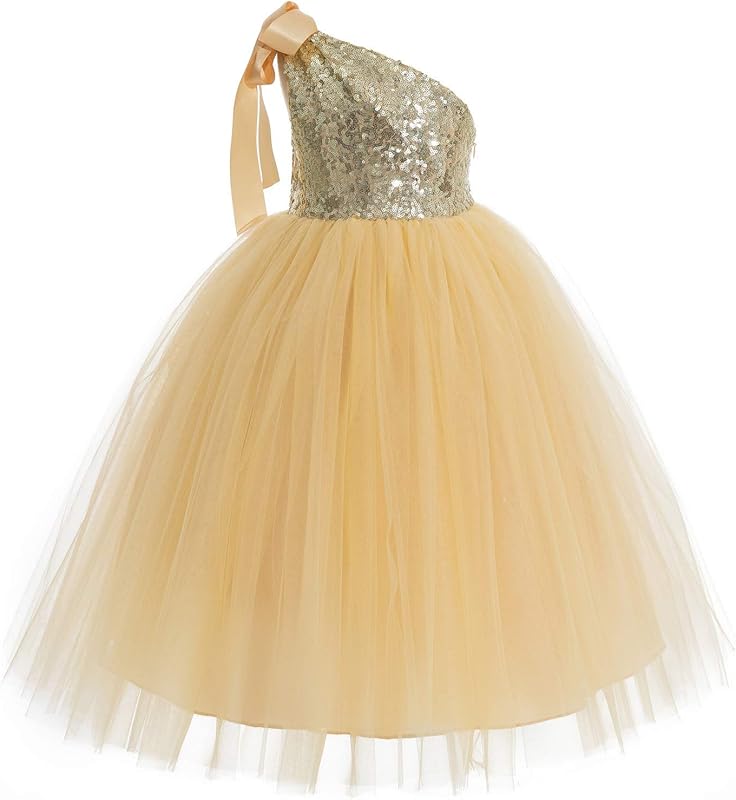 ekidsbridal One-Shoulder Sequin Tutu Flower Girl Dress Corset Dress Wedding Pageant Dresses Ball Gown Tutu Dresses