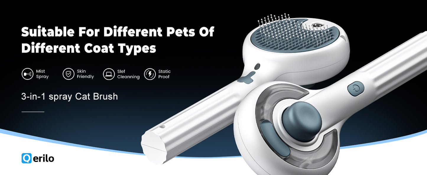 Cat Steam Brush for Indoor Cats – 3-in-1 Grooming Tool with Water Spray, Self-Cleaning Hair Comb for Long & Short Haired Cats and Dogs