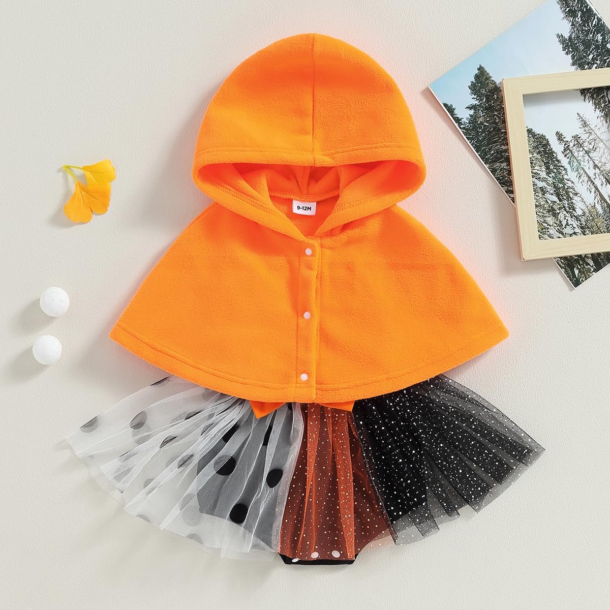 Yccutest Newborn Baby Girl Halloween Outfits 2Pcs Straps Tutu Romper Dress Halloween Cloak Coat Infant Pumpkin Witch Costume