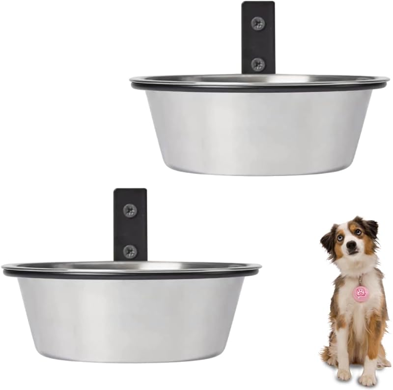Lot de 2 gamelles murales pour chien en acier inoxydable à suspendre - Gamelles surélevées et pliables pour nourriture et eau - Pour animal domestique, chat, lapin d'Inde (30 x 7 cm)