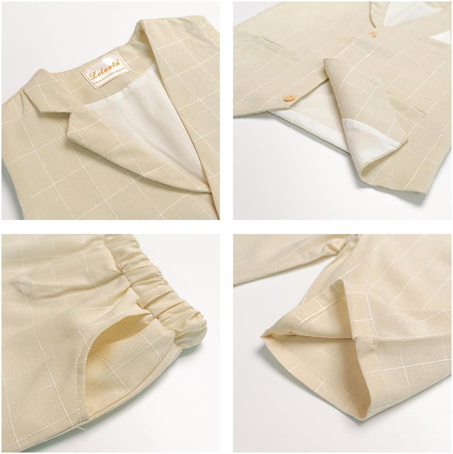 Summer Boys Suit Dress Clothes Kids Wedding Ring Bearer Outfit 4Pcs Shirt Vest Shorts Set