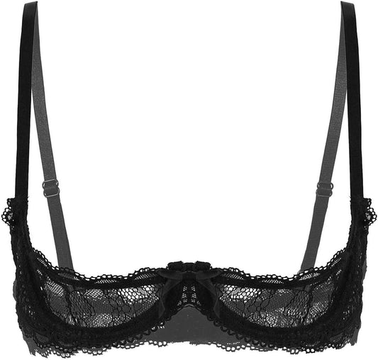 Freebily Womens Sheer Lace Exposed Nipples Support Shelf Bra Wire-Free Unlined Bralette