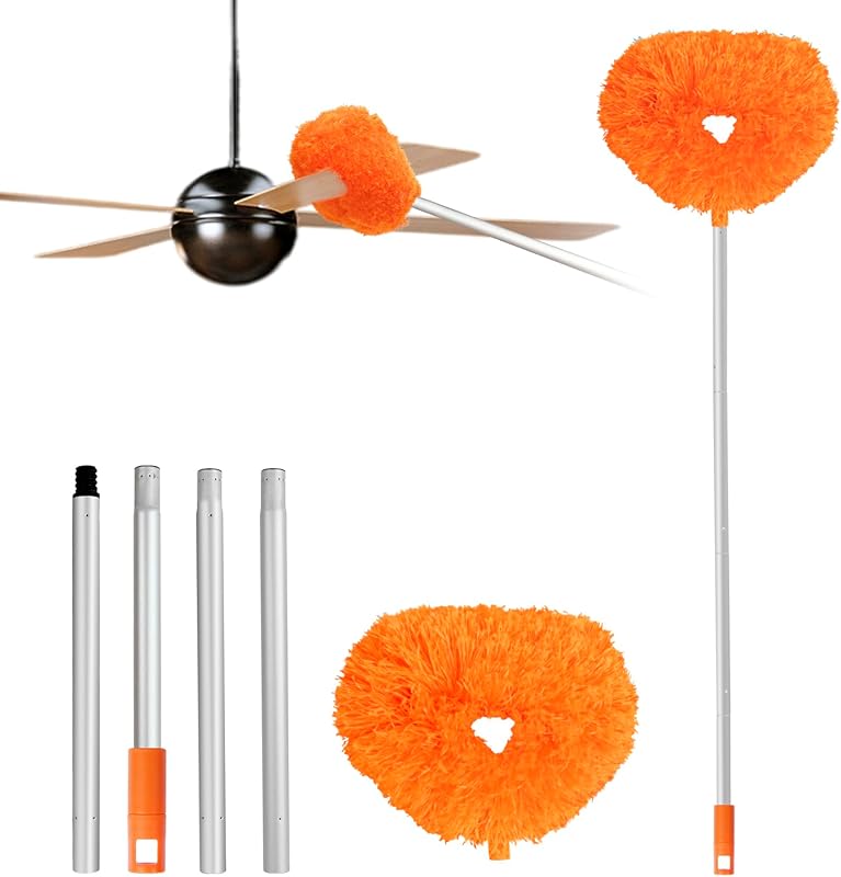 Ceiling Fan Cleaner Duster Reusable Microfiber Ceiling Fan Blade Cleaner Removable Duster with Extension Pole Adjusts 13 to 49.7 Inch for Cleaning Walls Bookshelves Furniture Door Window Top (Blue)